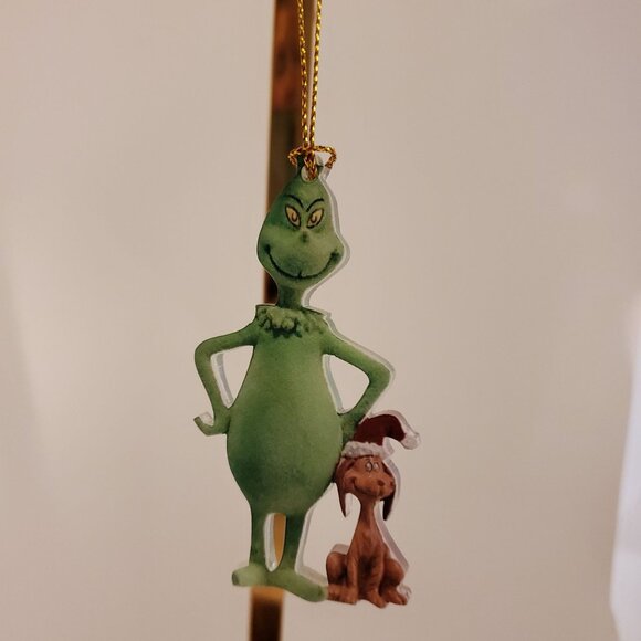 Dr. Seuss Department 56 Grinch Flocked & Max Ornament Christmas Holiday Decor - Picture 1 of 6